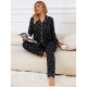 European and American pajamas women's autumn and winter heart print long-sleeved long pants two-piece loungewear set (пижама)