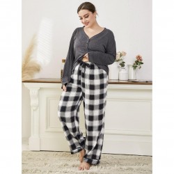 European and American plus-size pajamas for women, loose and casual autumn and winter, plus-size long-sleeved and long-pants homewear sets,