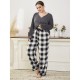 European and American plus-size pajamas for women, loose and casual autumn and winter, plus-size long-sleeved and long-pants homewear sets,