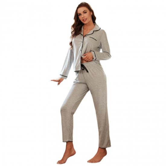 European and American women's autumn and winter long-sleeved shirt and trousers set loungewear (Pizama)