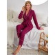 women's Autumn and Winter red long-sleeved robe long pants two-piece home wear