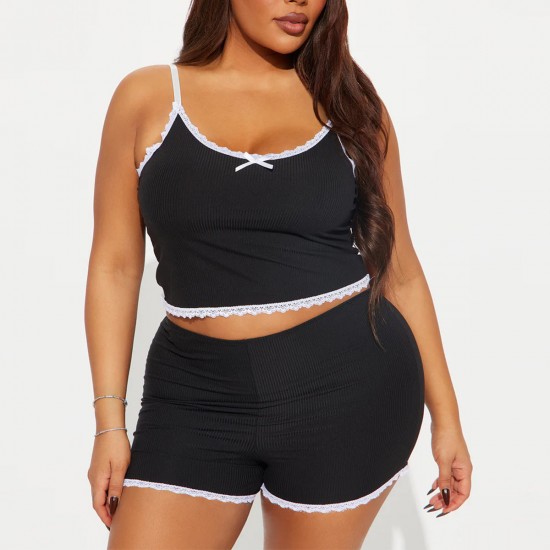 European and American sexy camisole pajamas women's summer lace sleeveless shorts loungewear two-piece set pajamas