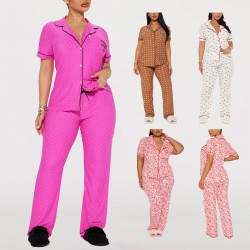European and American women's pajamas letter embroidery short-sleeved trousers homewear set can be worn outside Пижама
