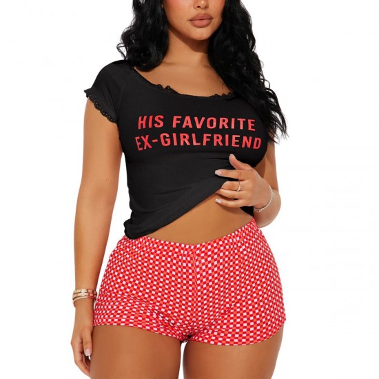 New European and American women's pajamas summer fashion printed short-sleeved T-shirt shorts loungewear two-piece set, can be worn outside