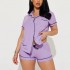 European and American style women's summer pajamas, basic style, ribbed short-sleeved short-sleeved two-piece loungewear set.