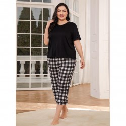 European and American Homewear Set Spring and Autumn 200 lbs Short-Sleeved Long Pants 5XL Plus Size Women's Nightgown