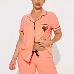 Pajamas women's summer love sequin embroidery short-sleeved trousers two-piece suit European and American home clothes Pajamas