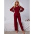 European and American home wear women's solid color lace mesh long-sleeved pajamas set
