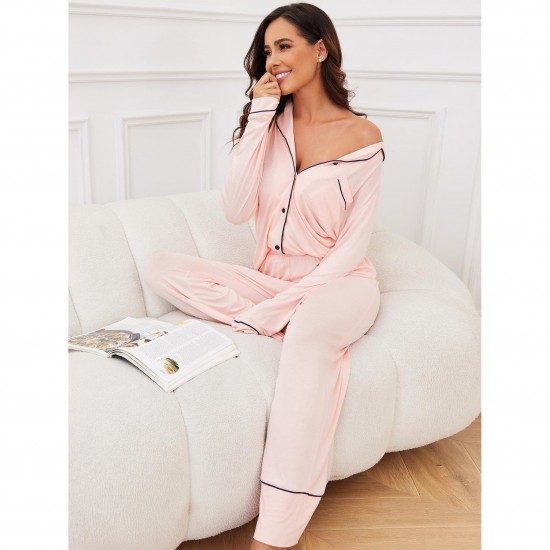 European and American Homewear Set Autumn and Winter Modal Long-Sleeve Shirt Long Pants Two-Piece Pajama Set Women's Pajamas