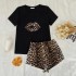 European and American style women's pajamas summer leopard print short-sleeved shorts two-piece set loungewear