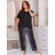 European and American plus size women's pajamas summer leopard print short-sleeved long pants plus mm loungewear set