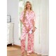 High-end light luxury pajamas women spring and autumn ice silk short-sleeved shirt and trousers set homewear