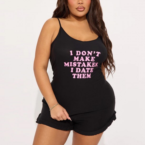 European and American women's suspender pajamas, letter-printed sexy sleeveless top and shorts, two-piece loungewear