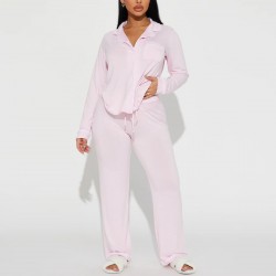 European and American women's autumn and winter long-sleeved shirt and trousers two-piece homewear set