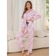 European and American style home wear autumn and winter striped cardigan long-sleeved trousers two-piece pajama set for women, Russian style