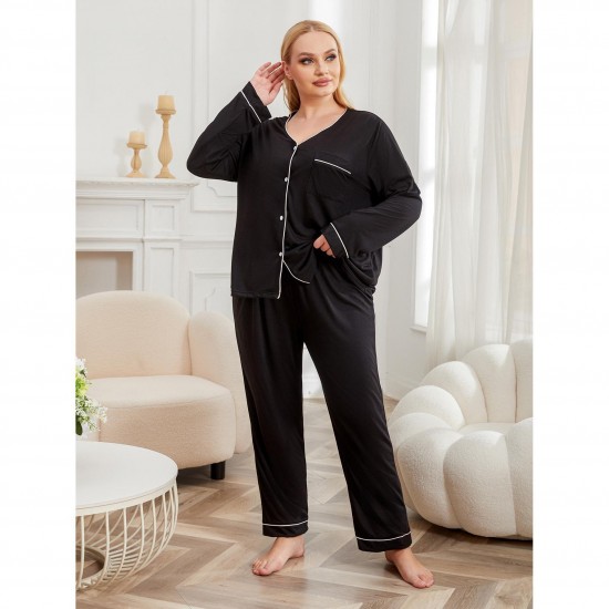 European and American plus size pajamas women's autumn and winter 200 lb plus MM long-sleeved loungewear set