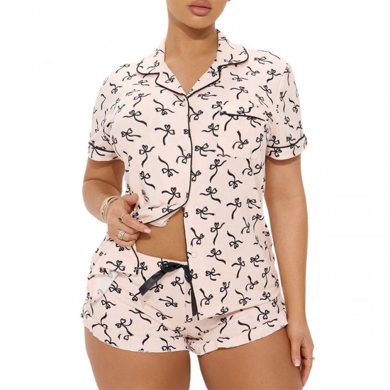 New Women's Summer Striped Basic Short-Sleeve Shorts Casual Women's Homewear Two-Piece Set