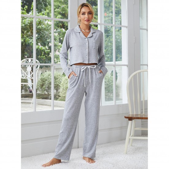 European and American style women's pajamas autumn and winter thickened long-sleeved cardigan long pants two-piece set loungewea