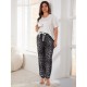 European and American plus size women's pajamas summer leopard print short-sleeved long pants plus mm loungewear set