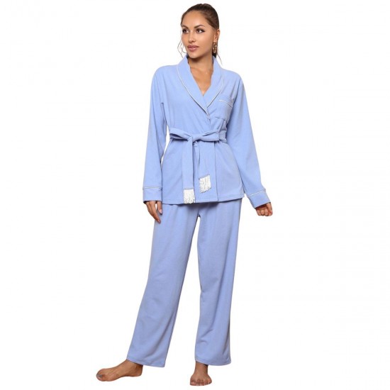 Women's nightgown autumn and winter tie-down long-sleeved and long-pants set, homewear and pajamas for women, outerwear.