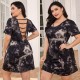 European and American plus size pajamas women's summer nightgown women's short-sleeved tie-dye backless sexy home dress
