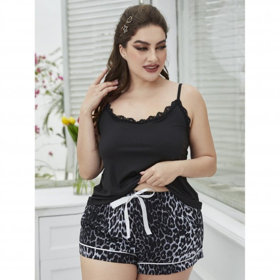 European and American plus size pajamas women summer 200 jin plus mm loose sexy camisole shorts two-piece homewear set