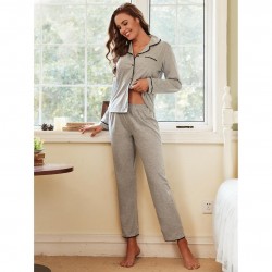 European and American women's autumn and winter long-sleeved shirt and trousers set loungewear (Pizama)