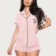 European and American Women's Summer Simple Casual Lapel Short-Sleeve Shorts Two-Piece Homewear Set Pajamas