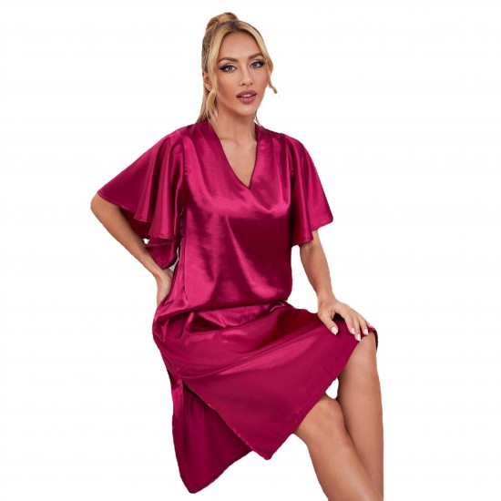 European and American women's summer high-end ice silk sexy loungewear short-sleeved nightgown women's pajamas