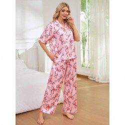 High-end light luxury pajamas women spring and autumn ice silk short-sleeved shirt and trousers set homewear