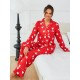 European and American women's pajamas autumn and winter heart print long-sleeved shirt and trousers two-piece homewear set