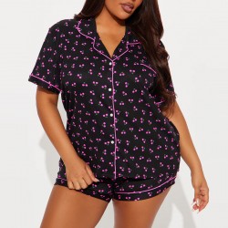 European and American women's summer ins style collared short-sleeved shorts two-piece pajama set