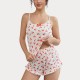 European and American pajamas women summer sexy cherry print camisole shorts two-piece homewear set (pjs)