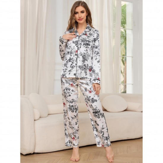 European and American women's pajamas autumn and winter imitation silk long-sleeved loungewear set Wildberries