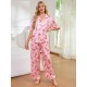 High-end light luxury pajamas women spring and autumn ice silk short-sleeved shirt and trousers set homewear