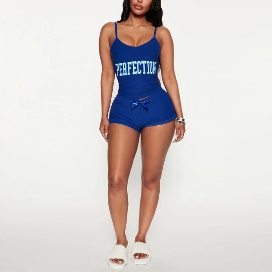 European and American sexy pajamas women's summer letter camisole shorts two-piece loungewear set (пижама)