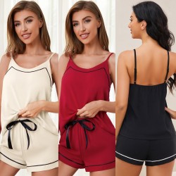 European and American sexy pajamas women's summer thin camisole shorts loungewear set