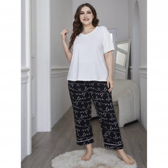 Export European and American plus size women's spring and autumn 200 jin short-sleeved trousers loungewear two-piece set
