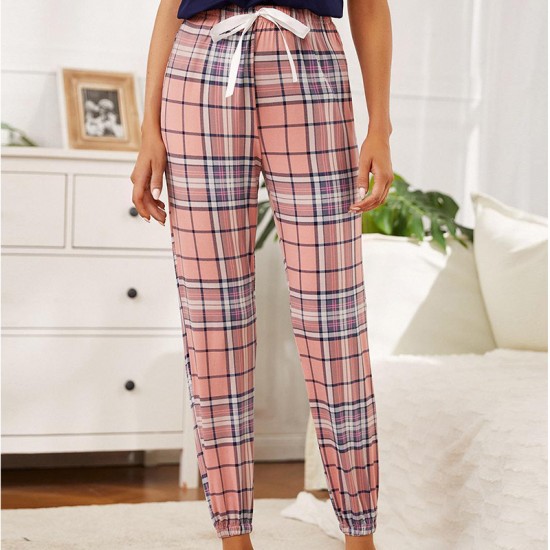 European and American women's autumn and winter plaid drawstring trousers, can be worn as an outerwear, home wear, independent website,