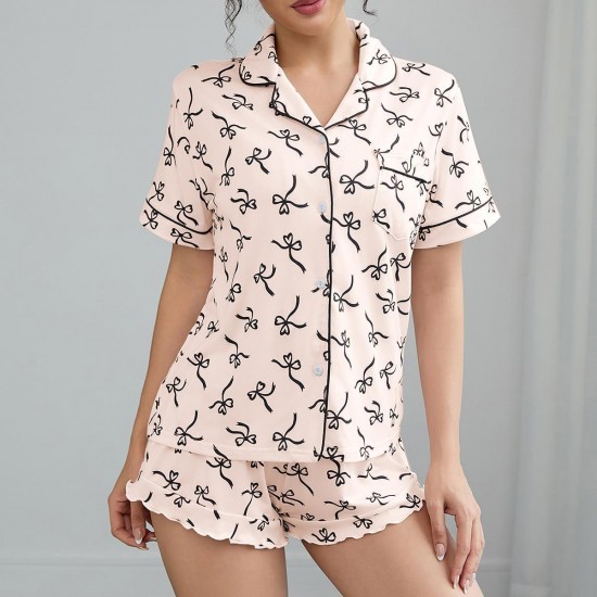 New Women's Summer Striped Basic Short-Sleeve Shorts Casual Women's Homewear Two-Piece Set
