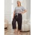 European and American plus-size women's pajamas, summer, loose casual, plus-size, short-sleeved, long pants homewear two-piece set