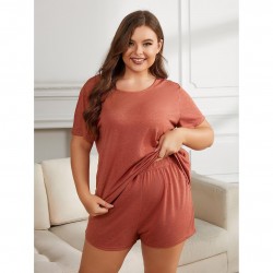 European and American plus-size pajamas for women, summer loose and casual 5XL short-sleeved shorts, two-piece loungewear set for women over 200 pounds.