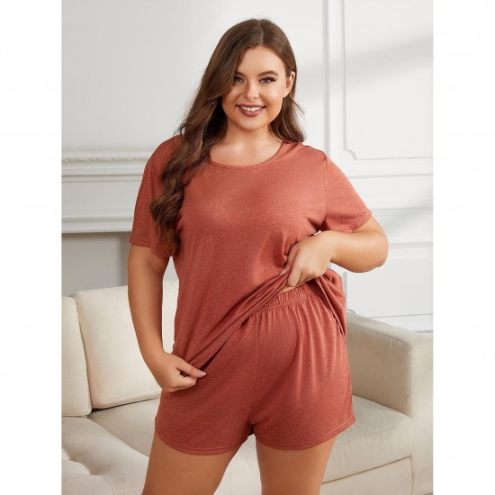 European and American plus-size pajamas for women, summer loose and casual 5XL short-sleeved shorts, two-piece loungewear set for women over 200 pounds.