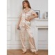 European and American women's pajamas, spring and summer, ice silk short-sleeved shirt/long pants homewear two-piece set