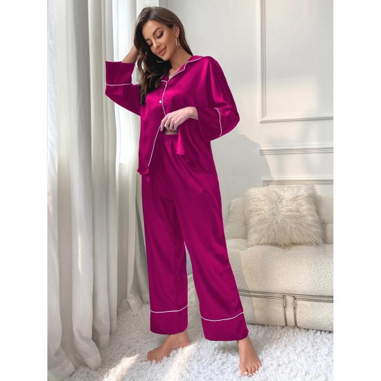 European and American imitation silk pajamas women's autumn and winter long-sleeved pajama pants homewear set can be worn outside
