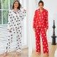 European and American women's pajamas autumn and winter heart print long-sleeved shirt and trousers two-piece homewear set