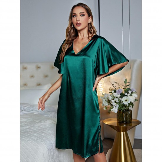 European and American women's summer high-end ice silk sexy loungewear short-sleeved nightgown women's pajamas
