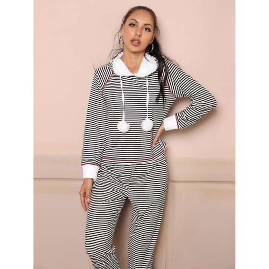 Women's pajamas autumn and winter sports casual hooded long-sleeved top and long-pants two-piece set, homewear that can be worn outside.