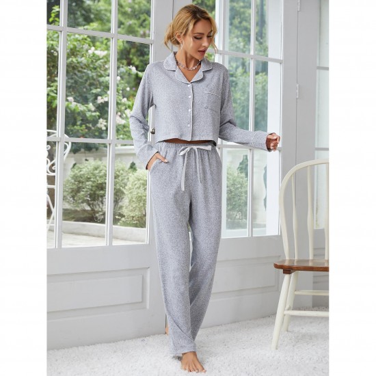 European and American style women's pajamas autumn and winter thickened long-sleeved cardigan long pants two-piece set loungewea