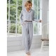 European and American style women's pajamas autumn and winter thickened long-sleeved cardigan long pants two-piece set loungewea